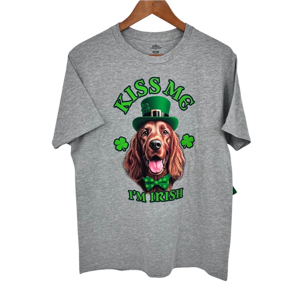 Irish Setter St Patricks Day Graphic T-Shirt Mens Medium Grey‎ Holiday Festive